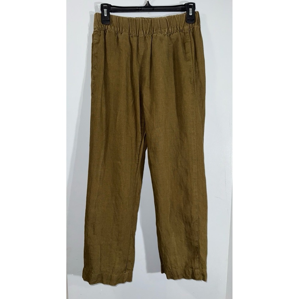 American Giant brown 100% linen pull on elastic waist wide leg pants women's XS - Picture 3 of 8